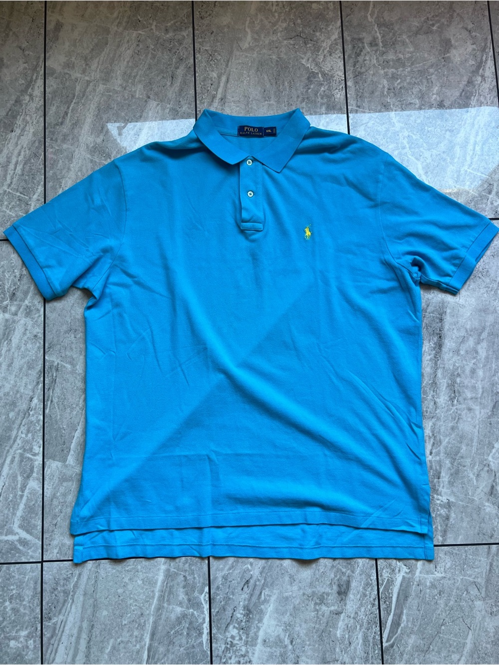 Polo Ralph Lauren Mens Turquoise Embroidered Yellow Pony S/S Mesh Polo Shirt 2XL